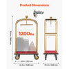 VEVOR Hotel Luggage Cart, 1200 lbs Heavy Duty Bellman Cart with Stainless Steel Frame, 8 in Rubber Wheels, Red Carpeted Deck, Commercial Luggage Carrier Rolling Trolley for Hotels, Resorts, Gold