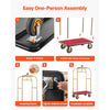 VEVOR Hotel Luggage Cart, 1200 lbs Heavy Duty Bellman Cart with Stainless Steel Frame, 8 in Rubber Wheels, Red Carpeted Deck, Commercial Luggage Carrier Rolling Trolley for Hotels, Resorts, Gold