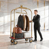 VEVOR Hotel Luggage Cart, 1200 lbs Heavy Duty Bellman Cart with Stainless Steel Frame, 8 in Rubber Wheels, Red Carpeted Deck, Commercial Luggage Carrier Rolling Trolley for Hotels, Resorts, Gold