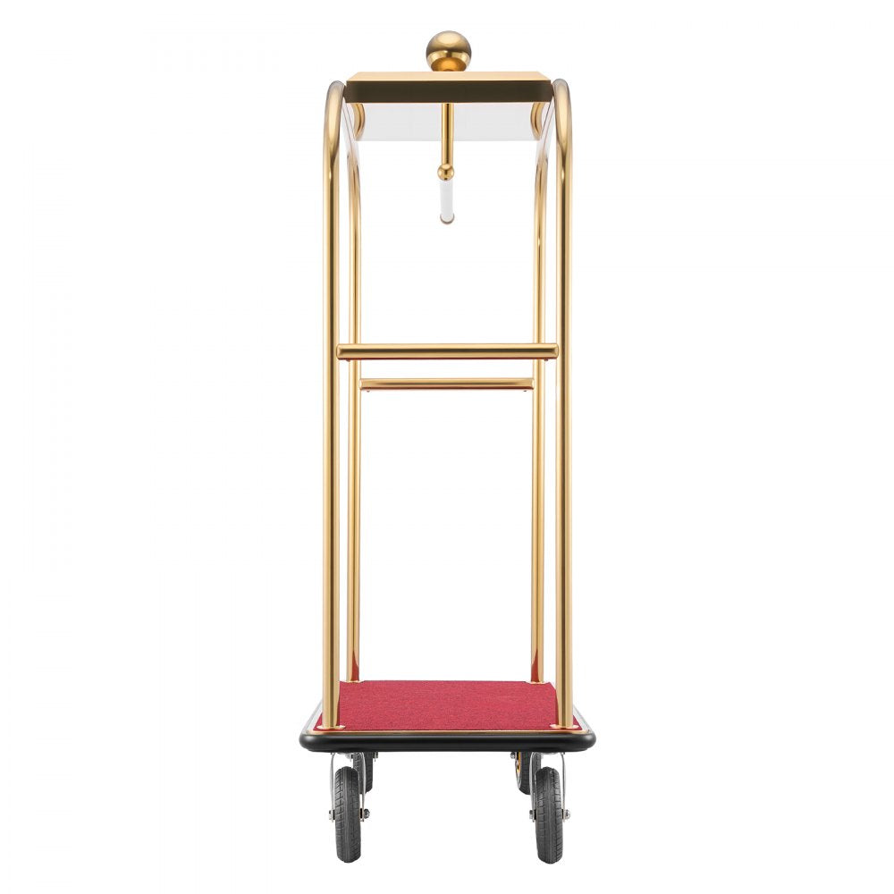 VEVOR Hotel Luggage Cart, 1200 lbs Heavy Duty Bellman Cart with Stainless Steel Frame, 8 in Rubber Wheels, Red Carpeted Deck, Commercial Luggage Carrier Rolling Trolley for Hotels, Resorts, Gold