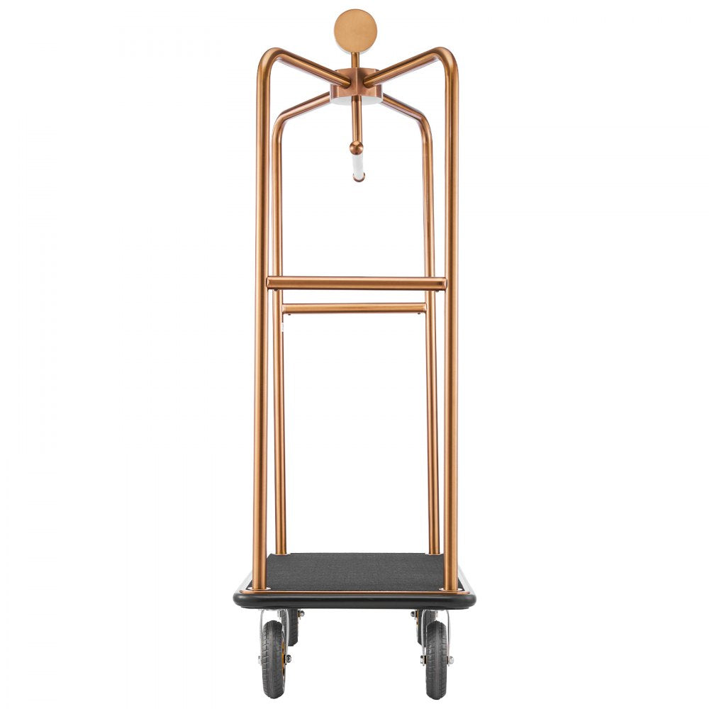 VEVOR Hotel Luggage Cart, 1200 lbs Heavy Duty Bellman Cart with Stainless Steel Frame, 8 in Rubber Wheels, Black Carpeted Deck, Commercial Luggage Carrier Rolling Trolley for Hotels,Resorts, Rose Gold