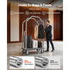 VEVOR Hotel Luggage Cart, 1500 lbs Heavy Duty Bellman Cart with Stainless Steel Frame, 8 in Rubber Wheels, Gray Carpeted Deck, Commercial Luggage Carrier Rolling Trolley for Hotels,Resorts,Silver