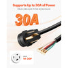 VEVOR 10 ft Dryer Power Cord, 4-Prong NEMA 14-30P Appliance Dryer Cord with Eyelet Connectors, 125V/250V, SDRT 10AWG/4C, 30A, Pure Copper Wire Cable with PVC Cable Tie, Ideal for Indoor & Outdoor Use