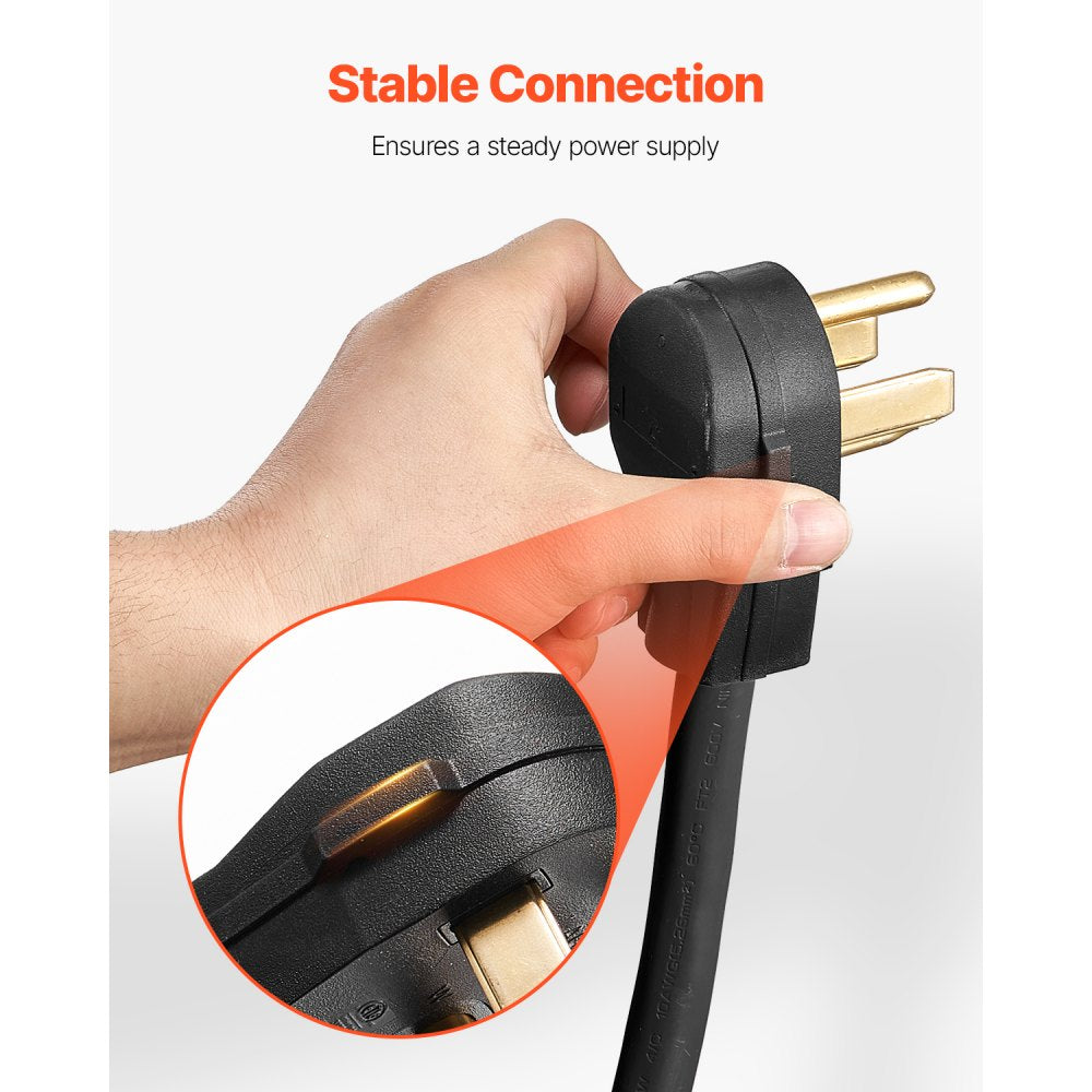 VEVOR 10 ft Dryer Power Cord, 4-Prong NEMA 14-30P Appliance Dryer Cord with Eyelet Connectors, 125V/250V, SDRT 10AWG/4C, 30A, Pure Copper Wire Cable with PVC Cable Tie, Ideal for Indoor & Outdoor Use