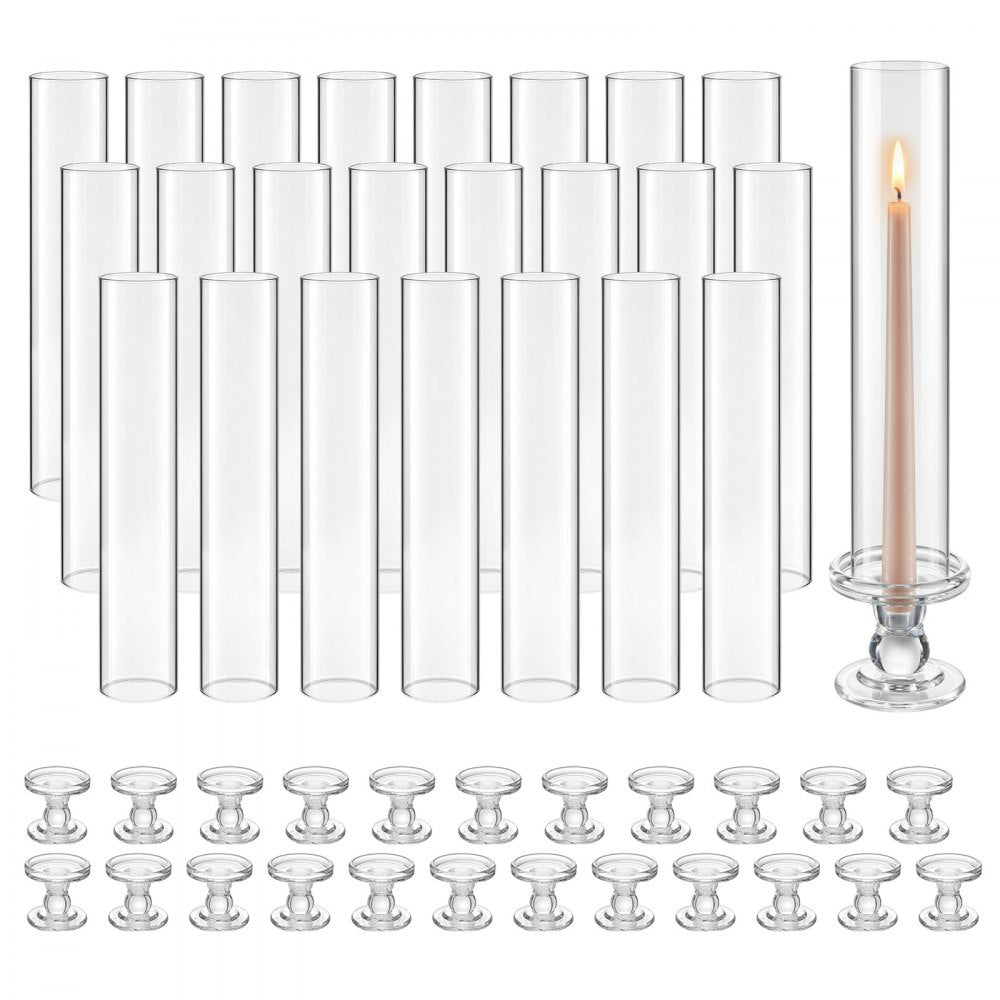 VEVOR Hurricane Candle Holders Set of 24, 12.6 in Tall Clear Glass Taper Candle Holders, High Borosilicate Glass, 2.36 in Cylinder for Wedding, Table Centerpiece, Party, Home Decor, Wind Protection