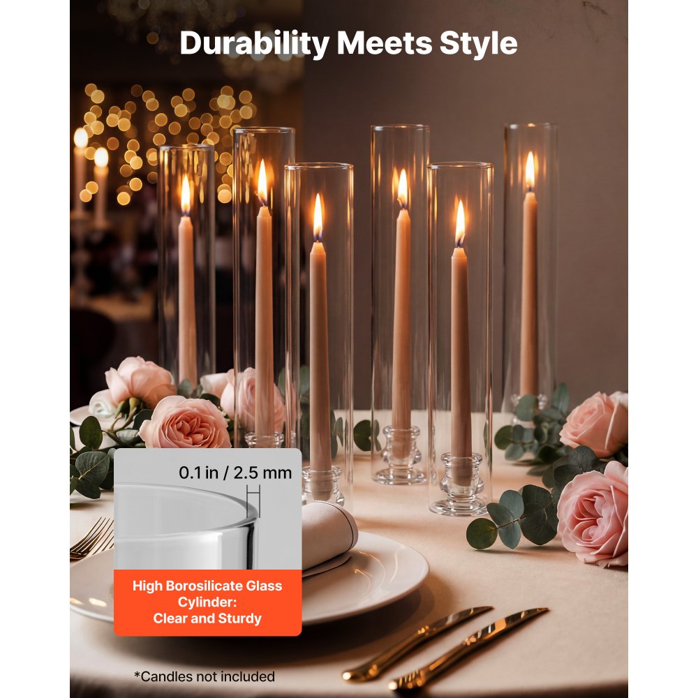 VEVOR Hurricane Candle Holders Set of 36, Φ2.56 x 13.78 in Tall Clear Glass Cylinder Candleholder Sleeve, High Borosilicate Glass, Wind Protection for Wedding, Table Centerpiece, Party, Home Decor