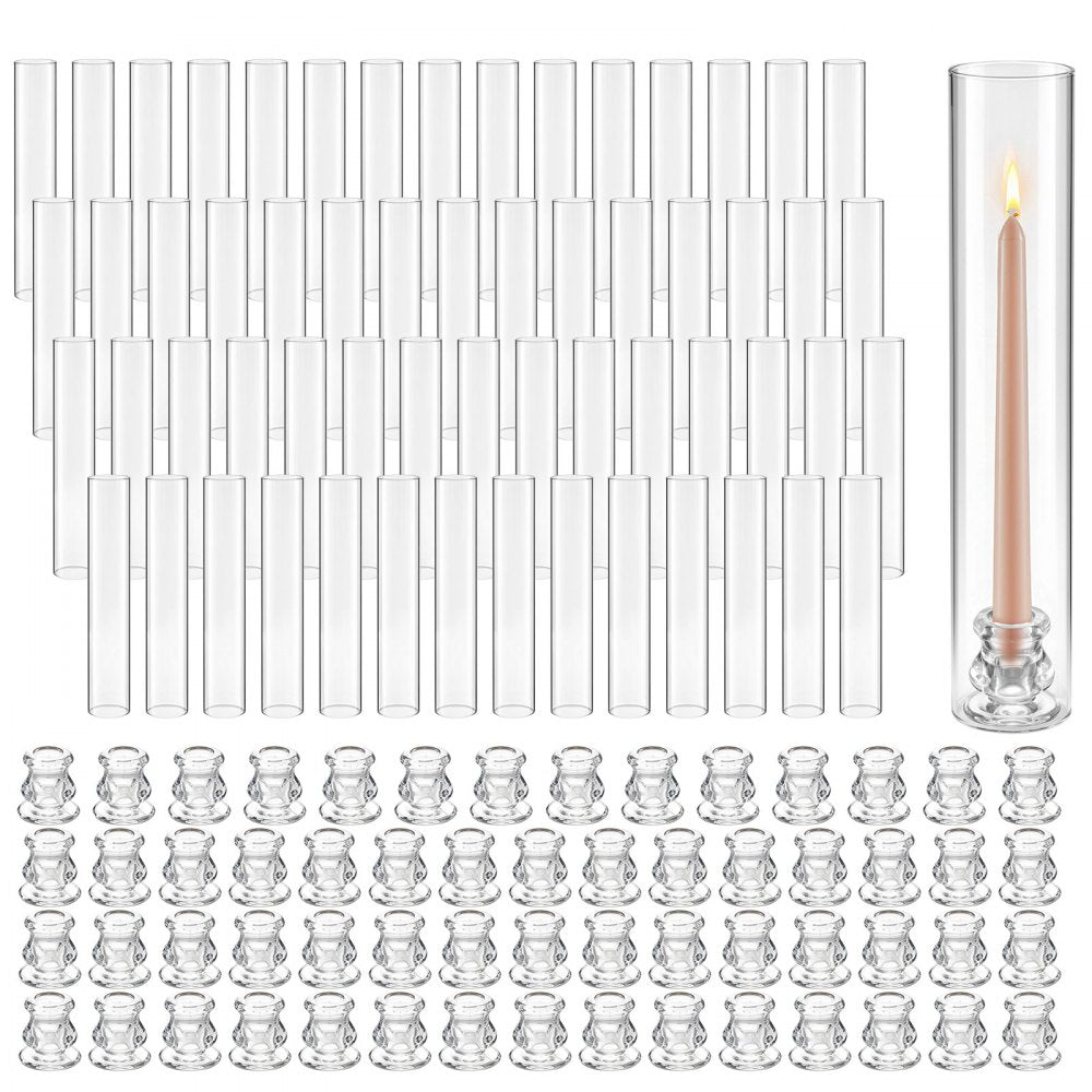 VEVOR Hurricane Candle Holders Set of 60, Φ2.56 x 13.78 in Tall Clear Glass Cylinder Candleholder Sleeve, High Borosilicate Glass, Wind Protection for Wedding, Table Centerpiece, Party, Home Decor