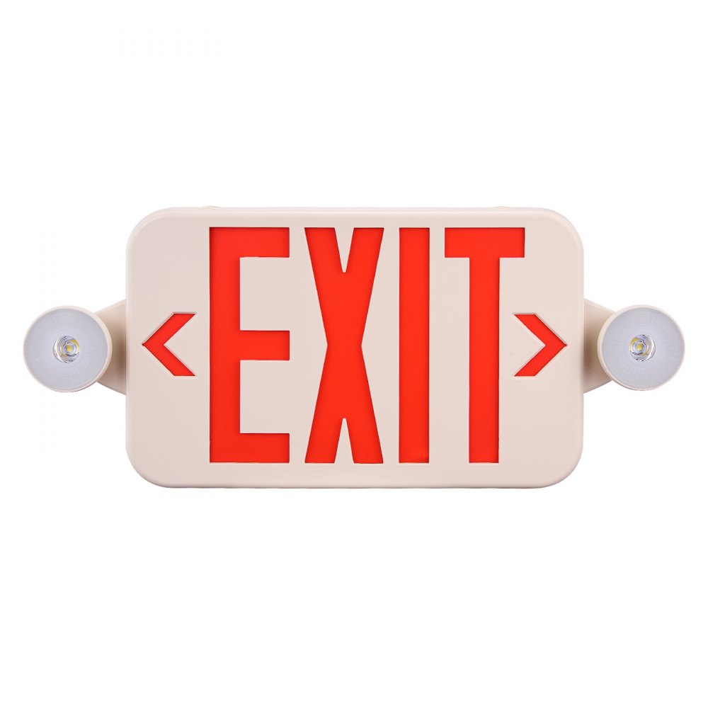VEVOR LED Emergency Exit Sign, Dual Adjustable LED Heads, Battery-Backed Fire Exit Lighting, Red Letter Combo, Commercial Grade