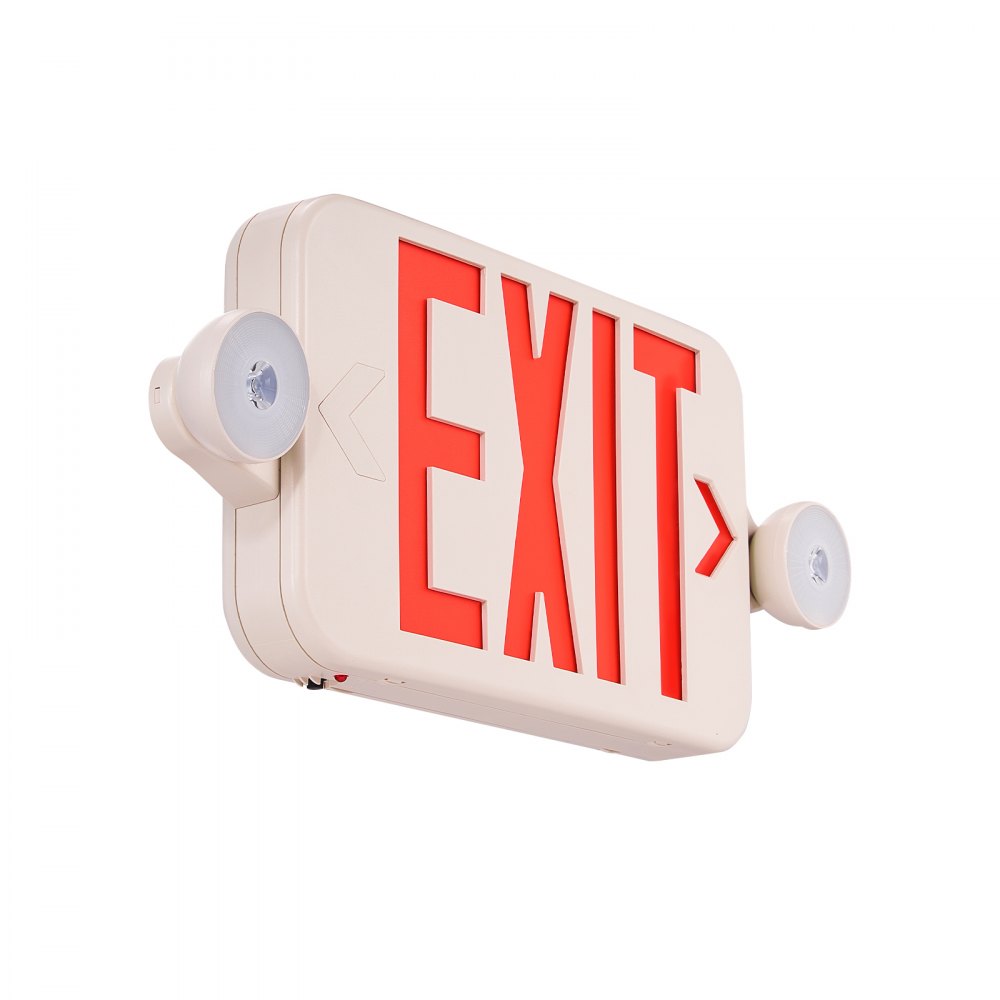 VEVOR LED Exit Sign with Emergency Lights, Two LED Adjustable Heads Emergency Exit Light with Battery Backup, Combo Red Letter Fire Exit Lighting, Commercial Exit Signs