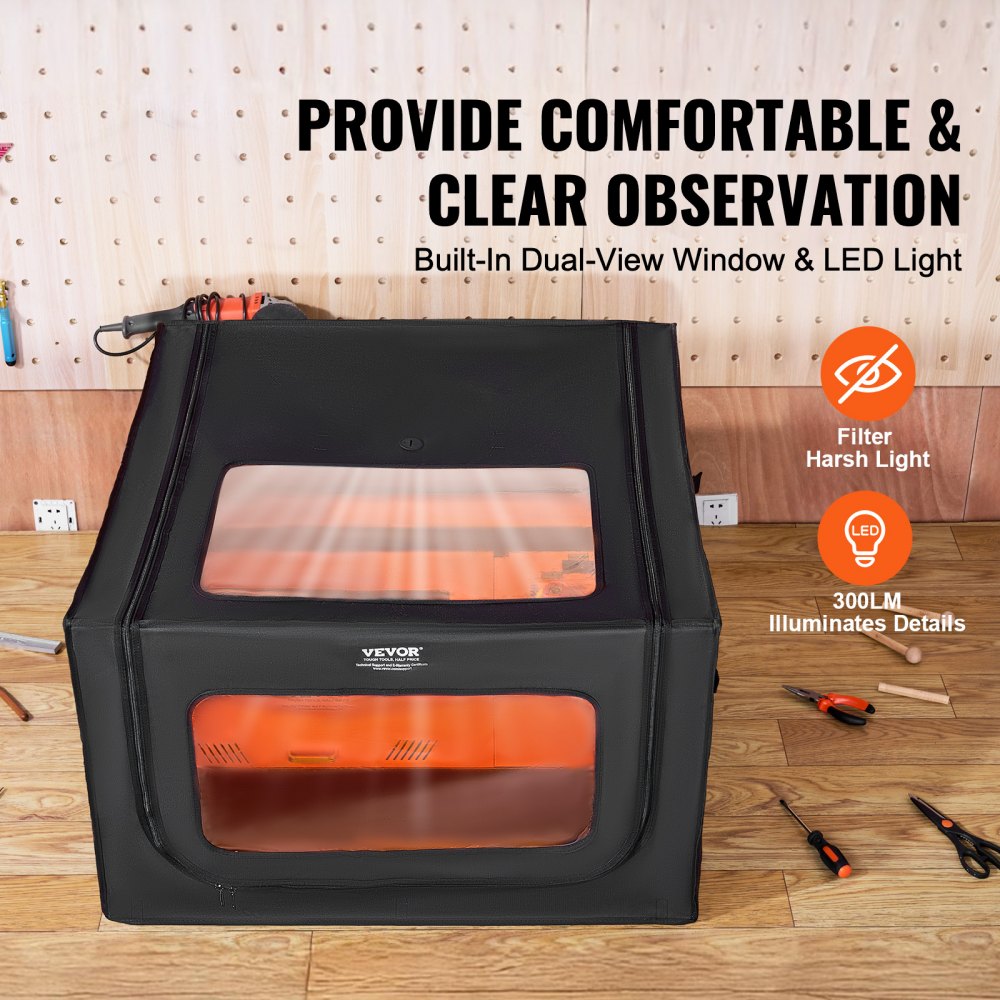 VEVOR Laser Engraver Enclosure, 31.5 x 31.5 x 19.6", Dual-Direction Viewing, Flame Retardant and Fireproof Protective Cover, with Exhaust Fan and Pipe, Insulates Smoke, Noise and Eye Protection