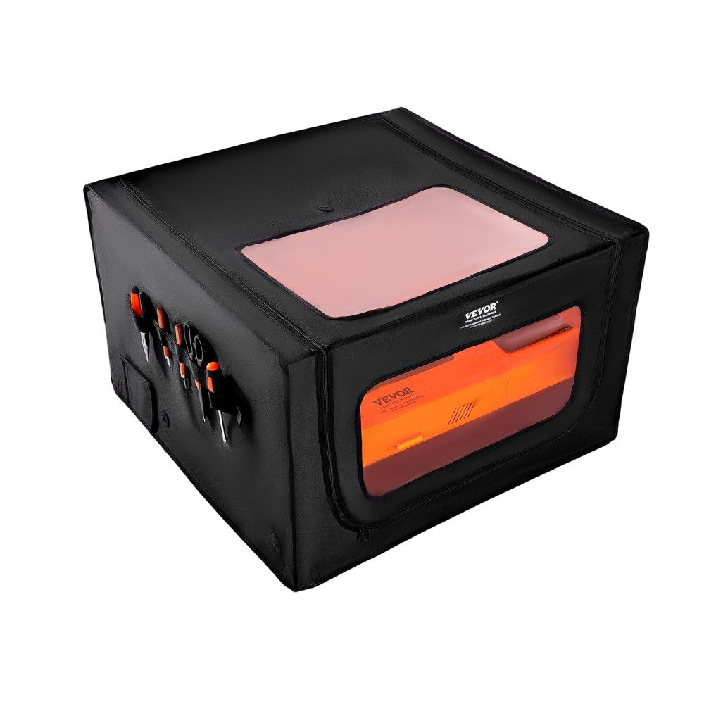 VEVOR Laser Engraver Enclosure, 31.5 x 31.5 x 19.6", Dual-Direction Viewing, Flame Retardant and Fireproof Protective Cover, with Exhaust Fan and Pipe, Insulates Smoke, Noise and Eye Protection