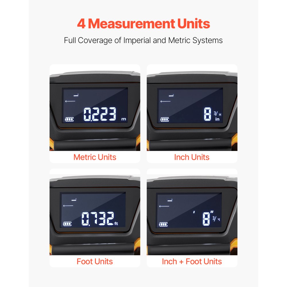 VEVOR 2-in-1 Laser Tape Measure, 135Ft Rechargeable Laser Measurement Tool & 16Ft Measuring Tape with Magnetic, 4 Modes-Length, Area, Volume, Continuous,ft/in/m/ft+in Unit,for Outdoor,Decoration