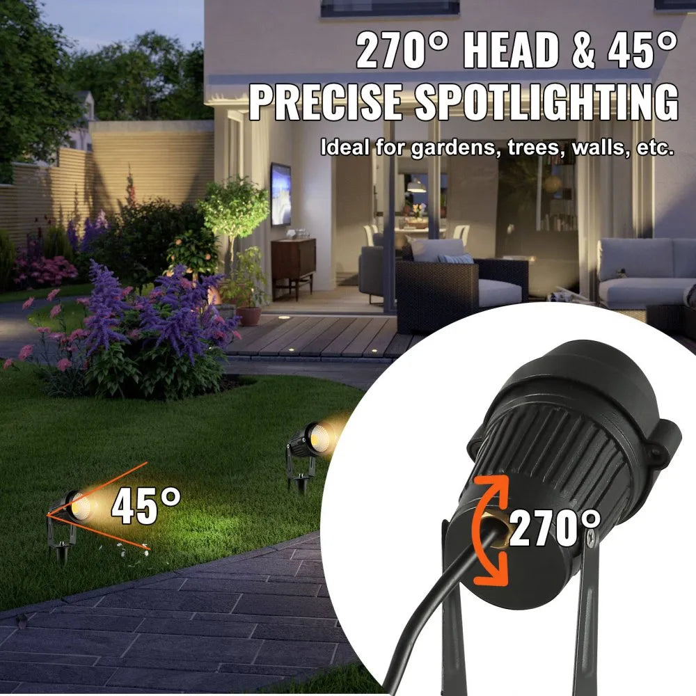 VEVOR Landscape Lighting, 6W Low Voltage LED Landscape Lights, IP66 Waterproof Landscape Spotlights Yard Lawn Garden Pathway Outdoor Lights 12V 24V 450LM Warm White 3000K (12 Pack with Connectors)