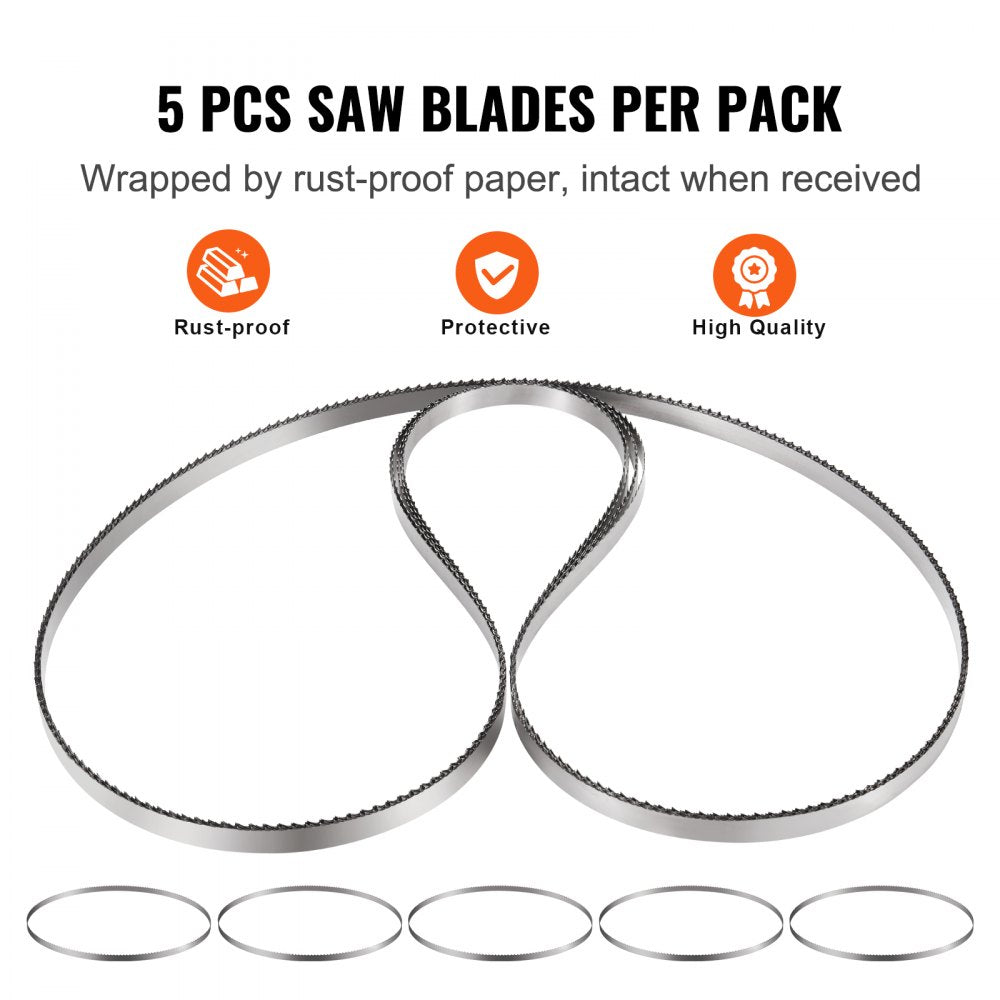 VEVOR Band Saw Blade, 83.5x0.63x0.02 inch, 5 PCS/Pack Meat Bandsaw Blades for Replacement, Carbon Steel Blade, Meat Cutting Blade Wrapped by Rust-Proof Paper, Fit for Commercial Bone Saw Machines