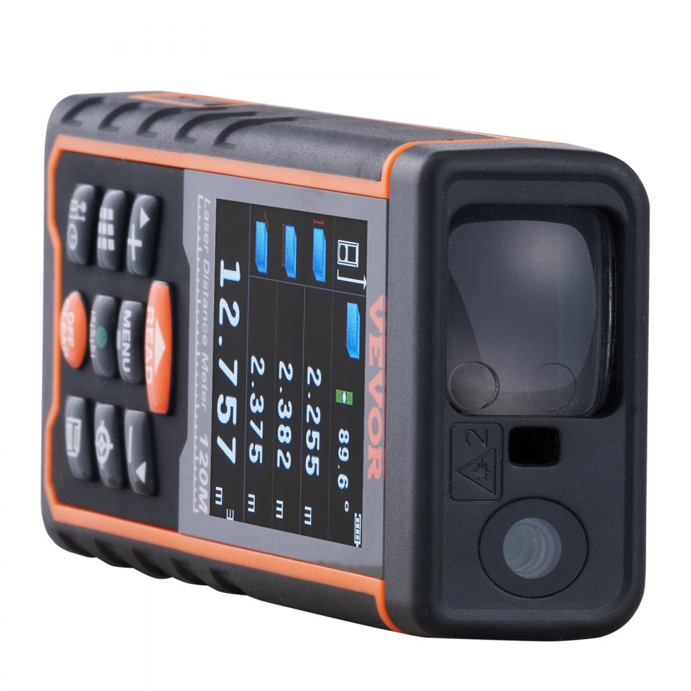 VEVOR Laser Measure, 400 ft, ±1/16'' Accuracy Laser Distance Measure with 100-Group Storage, ft/m/in/ft+in, 2.4'' Colorlit LCD Screen Laser Meter, Pythagorean Mode, Measure Distance, Area and Volume