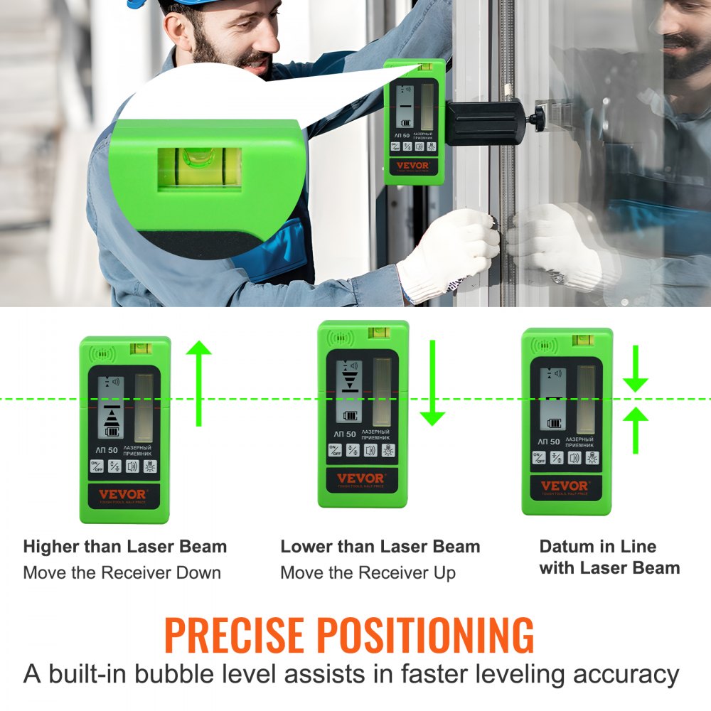 VEVOR Laser Receiver, 197 ft Working Range, Green Laser and Red Beam Detector for Pulsing Line Lasers, Customizable Speaker & Dual LCD Display & Built-In Bubble Level with Clamp for Laser Level Ebay美