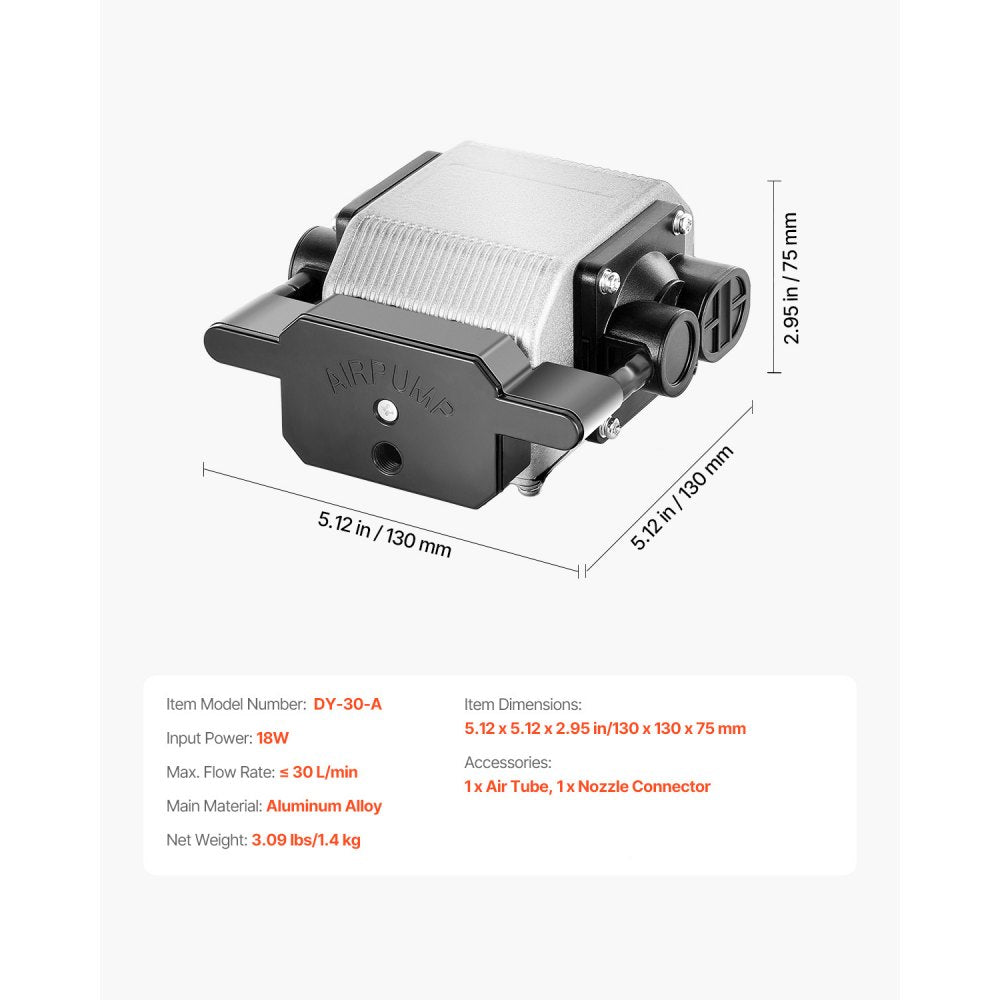 VEVOR Air Assist, Adjustable 30 L/min Airflow, Air Assist Pump Kit for Laser Cutter and Engraver, Clear Smoke and Dust, Reduce Surface Temperature, Shield Laser Lens, for Laser Engraving Wood Metal