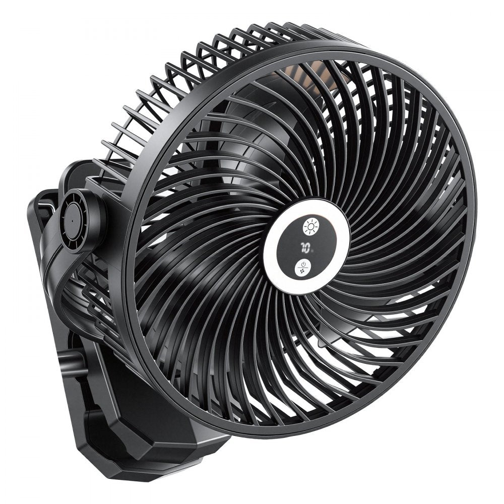 VEVOR Portable Clip Fan, Rechargeable Clip On Fan with Light, USB Port with 3 Speeds & Circulation Mode, Strong Airflow Sturdy Clamp, Long Runtime for Desk, Golf Cart,Outdoor Camping Treadmill,Black