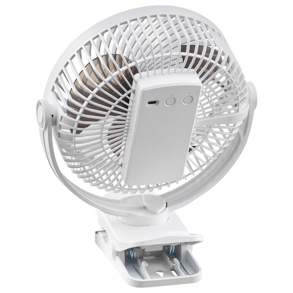 VEVOR Portable Clip Fan, Rechargeable Clip On Fan, USB Port with 3 Speeds & Circulation Mode, Strong Airflow Sturdy Clamp, Long Runtime for Desk, Golf Cart, Outdoor Camping Treadmill, Office, White