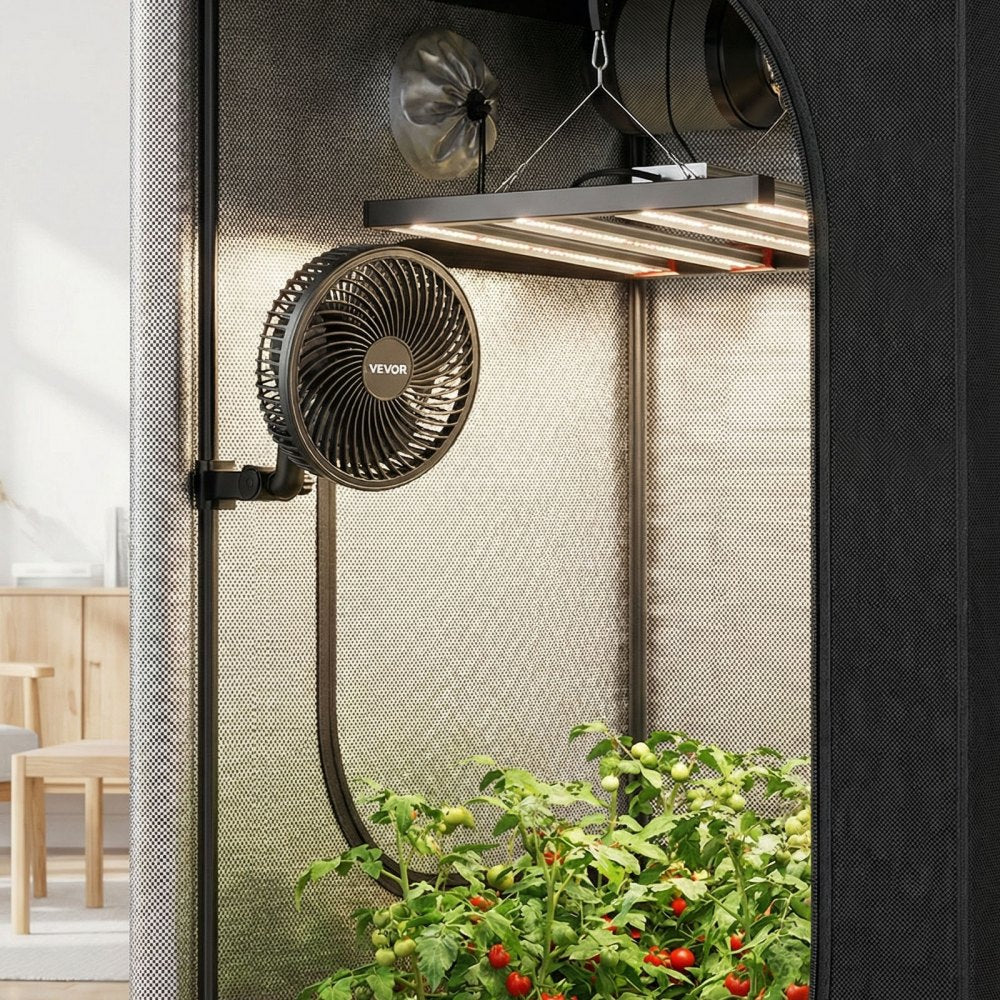 VEVOR Plant Fan, Grow Tent Clip On Fan Rechargeable, USB Port with 9 Speeds & Circulation Mode, Smart Control, Powerful Oscillating, Long Runtime for Hydroponics Circulation Cooling, Black, 1 Pack