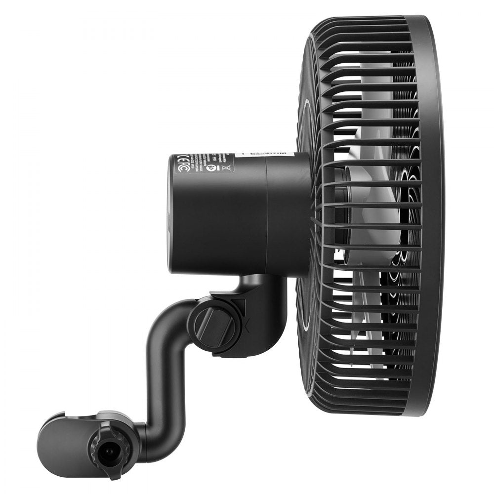 VEVOR Plant Fan, Grow Tent Clip On Fan Rechargeable, USB Port with 9 Speeds & Circulation Mode, Smart Control, Powerful Oscillating, Long Runtime for Hydroponics Circulation Cooling, Black, 1 Pack