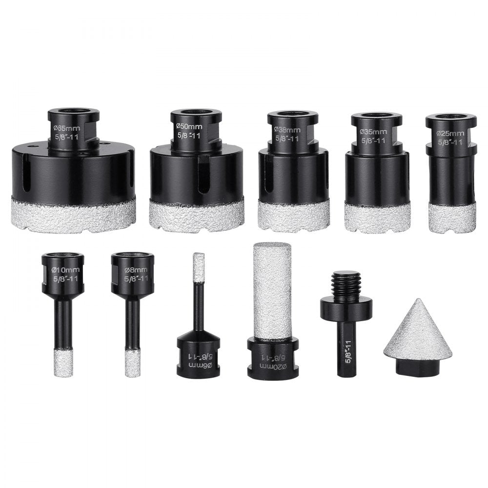 VEVOR Diamond Core Drill Bit Set, 8 PCS 6/8/10/25/35/38/50/65mm Diamond Hole Saw Kit, with Finger Milling Bit Cone Bit Saw Blade and Storage Case, for Dry and Wet, Diamond Drill Bits for Ceramic Tile