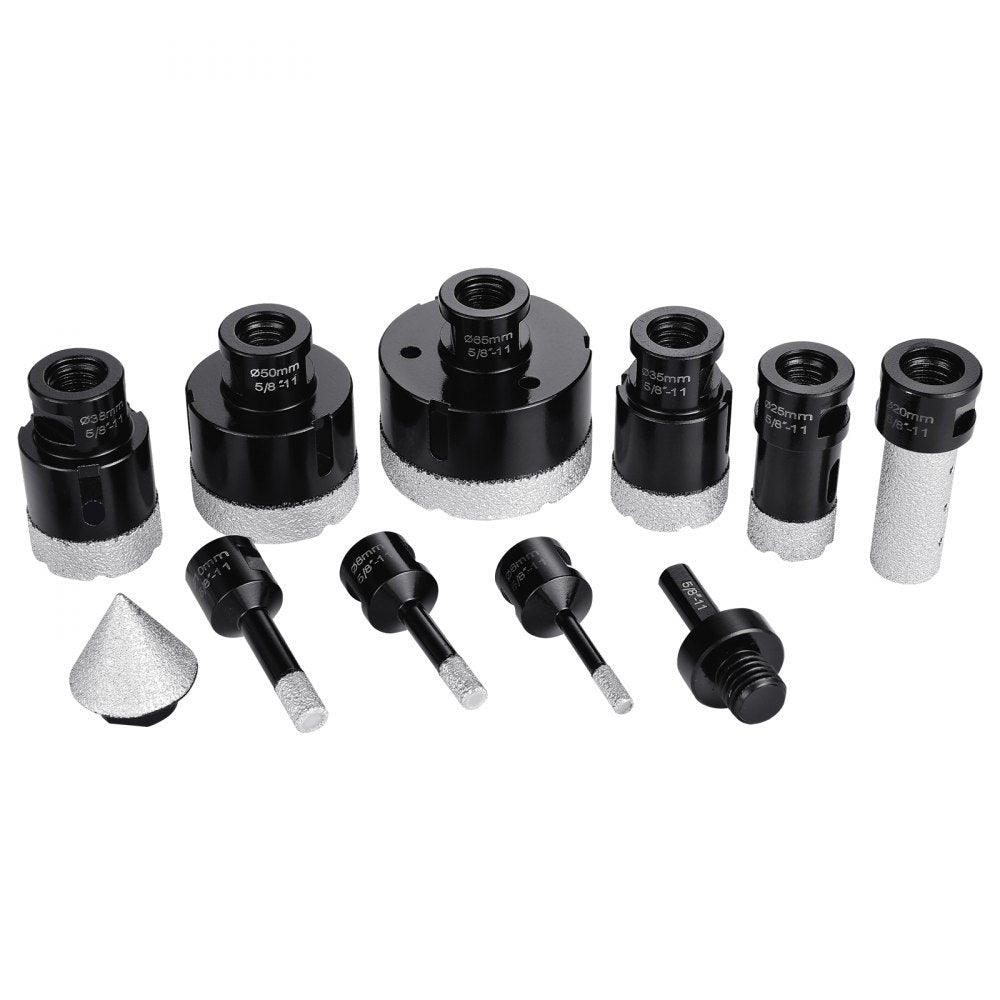 VEVOR Diamond Core Drill Bit Set, 8 PCS 6/8/10/25/35/38/50/65mm Diamond Hole Saw Kit, with Finger Milling Bit Cone Bit Saw Blade and Storage Case, for Dry and Wet, Diamond Drill Bits for Ceramic Tile
