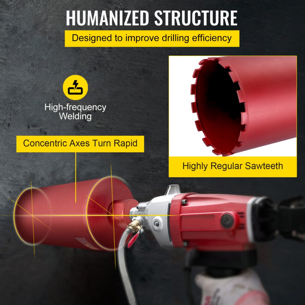 VEVOR Diamond Core Drill, 8\"/203mm Diameter Core Drill Bit, 14\"/355mm Concrete Core Drill Bit, 5/8\"-11 Thread Core Bit, Dry/Wet Drill Core Bits with a Blade, Diamond Wet Coring Bit For Concrete Bri