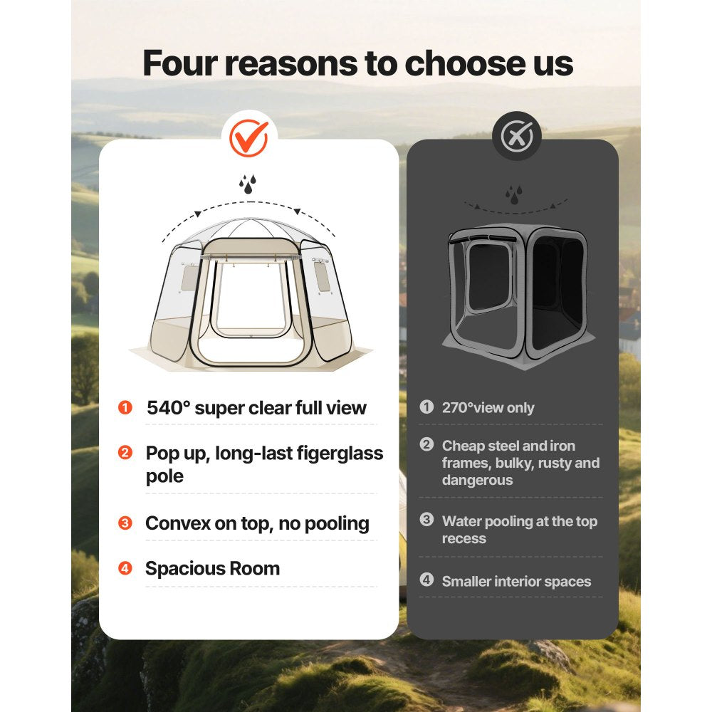 VEVOR Pop up Bubble Tent, 11 x 10.2 ft Waterproof & UV-Resistant, Clear Camping Tent Shelter, Outdoor Garden Dome Igloo Tents with Windows, 540° Panoramic View, for 8-10 Persons Patio Backyard