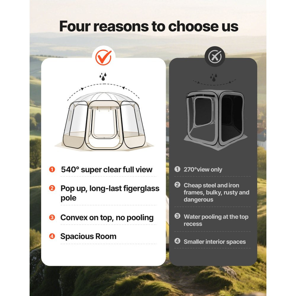 VEVOR Pop up Bubble Tent, 12 x 11.1 ft Waterproof & UV-Resistant, Clear Camping Tent Shelter, Outdoor Garden Dome Igloo Tents with Windows, 540° Panoramic View, for 10-12 Persons Patio Backyard