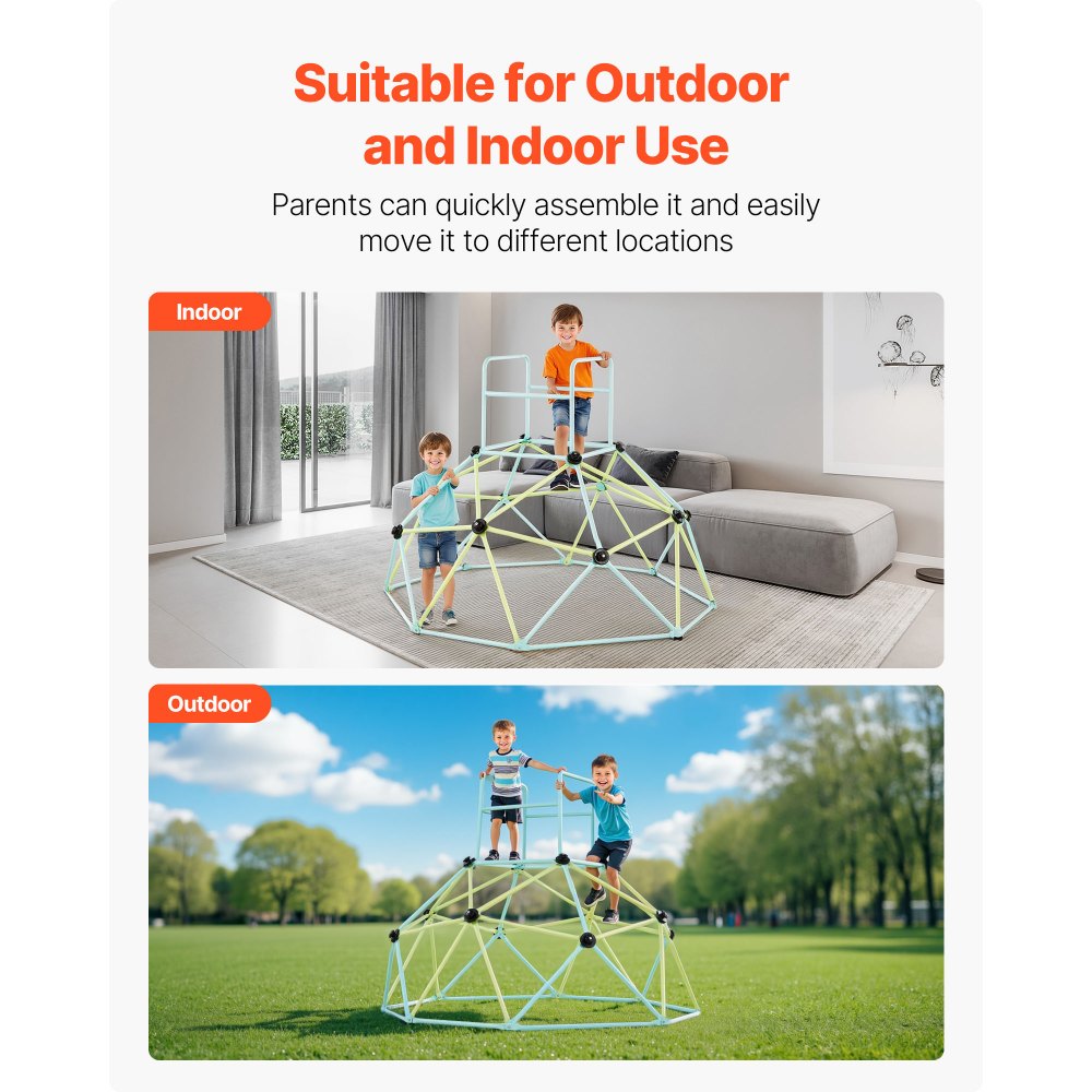 VEVOR Climbing Dome, 6FT Geometric Dome Climber for Kids, 600LBS Loading Indoor/Outdoor Jungle Gym Playground, Easy-Assembly Backyard Climbing Play Equipment for Boys Girls 3 to 10 Years Old