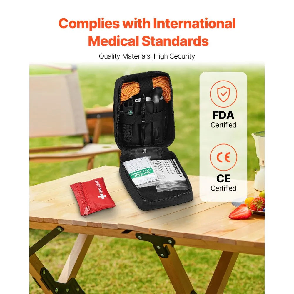 VEVOR Survival First Aid Kit, 250 Pieces, 600D Nylon Trauma First Aid Bag, Survival Gear and Equipment, Emergency Kits, for Men Women Camping, Boat, Earthquake, Hiking, Hunting, and Outdoor Adventure