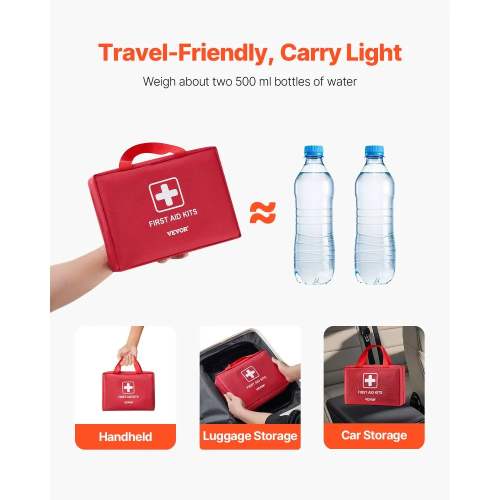 VEVOR First Aid Kit, 420 Pieces, 600D Nylon Large Survival First Aid Bag, Emergency Medical Supplies, for Home, Car, Office, Travel, Camping, Truck, Hiking, Sports, Vehicle and Outdoor Emergencies