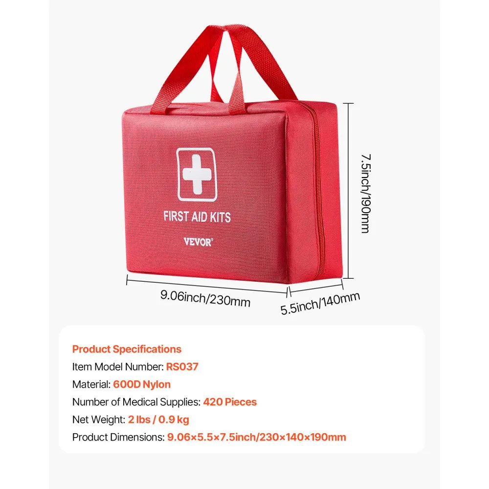 VEVOR First Aid Kit, 420 Pieces, 600D Nylon Large Survival First Aid Bag, Emergency Medical Supplies, for Home, Car, Office, Travel, Camping, Truck, Hiking, Sports, Vehicle and Outdoor Emergencies