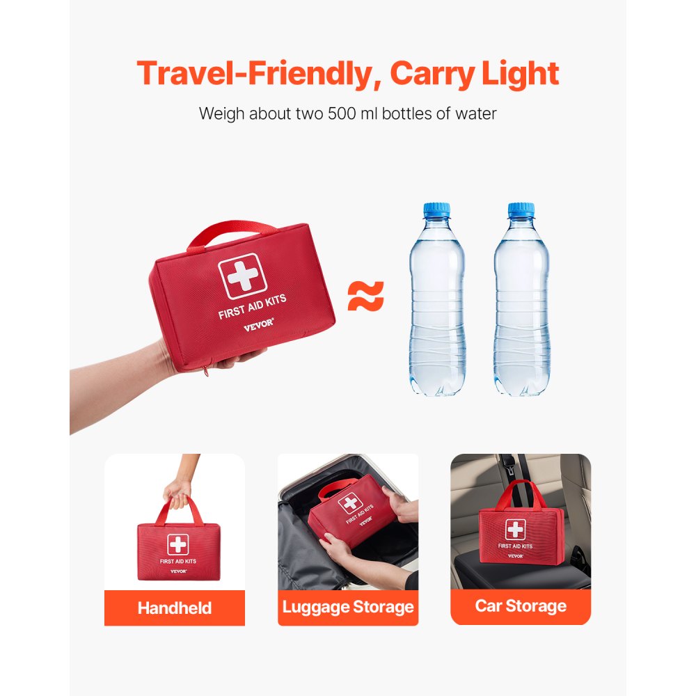 VEVOR First Aid Kit, 500 Pieces, 600D Nylon Large Survival First Aid Bag, Emergency Medical Supplies, for Home, Car, Office, Travel, Camping, Truck, Hiking, Sports, Vehicle and Outdoor Emergencies