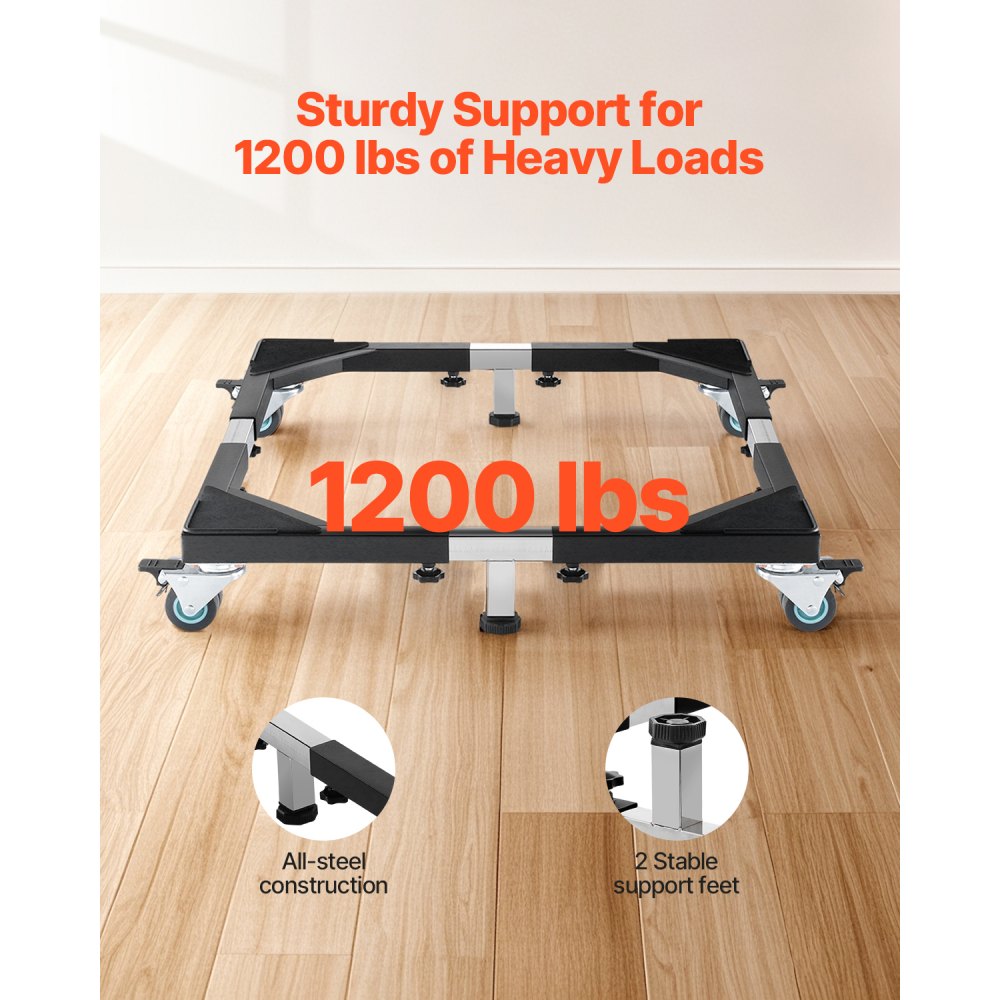 VEVOR Fridge Stand Mobile Base, 1200 lbs Load Capacity, Washing Machine Stand with 8 Locking Twin Wheels and 4 Brakes, 23-36.6 Inches Adjustable Furniture Dolly for Washer, Refrigerator and Dryer