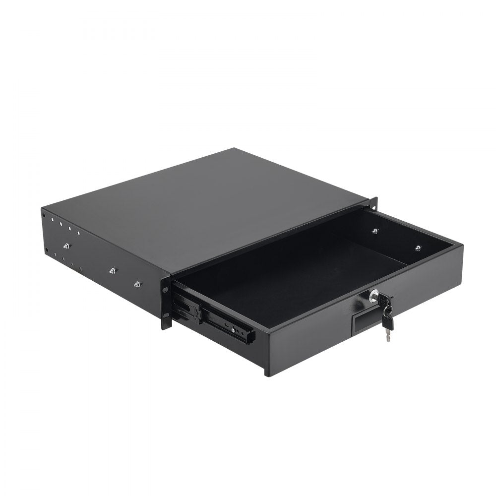 VEVOR 2U Rack Mount Drawer, 50 lbs Max Load-Bearing, Lockable Server Cabinet Case, Sliding Drawer with Lock and Cable Management Holes, for 19 in Network Equipment Server AV Rack or Cabinet Enclosure
