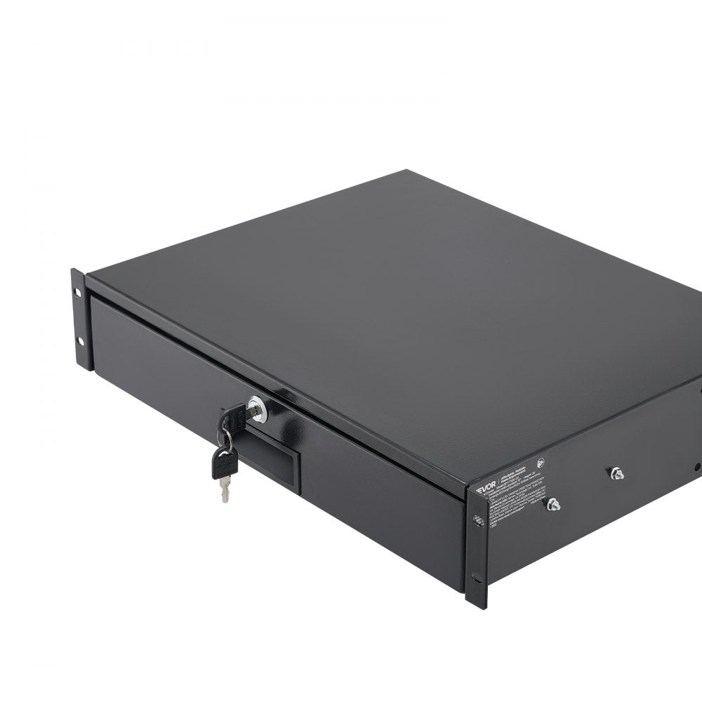 VEVOR 2U Rack Mount Drawer, 50 lbs Max Load-Bearing, Lockable Server Cabinet Case, Sliding Drawer with Lock and Cable Management Holes, for 19 in Network Equipment Server AV Rack or Cabinet Enclosure