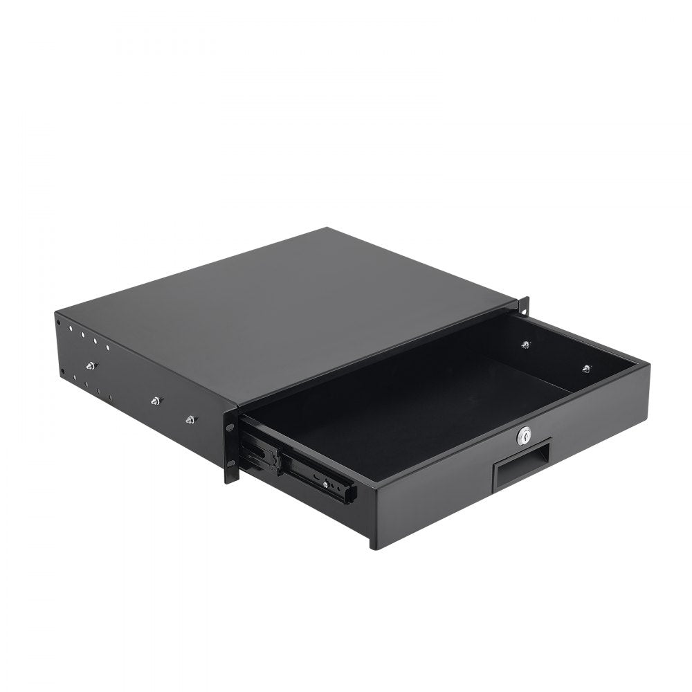 VEVOR 2U Rack Mount Drawer, 50 lbs Max Load-Bearing, Lockable Server Cabinet Case, Sliding Drawer with Lock and Cable Management Holes, for 19 in Network Equipment Server AV Rack or Cabinet Enclosure