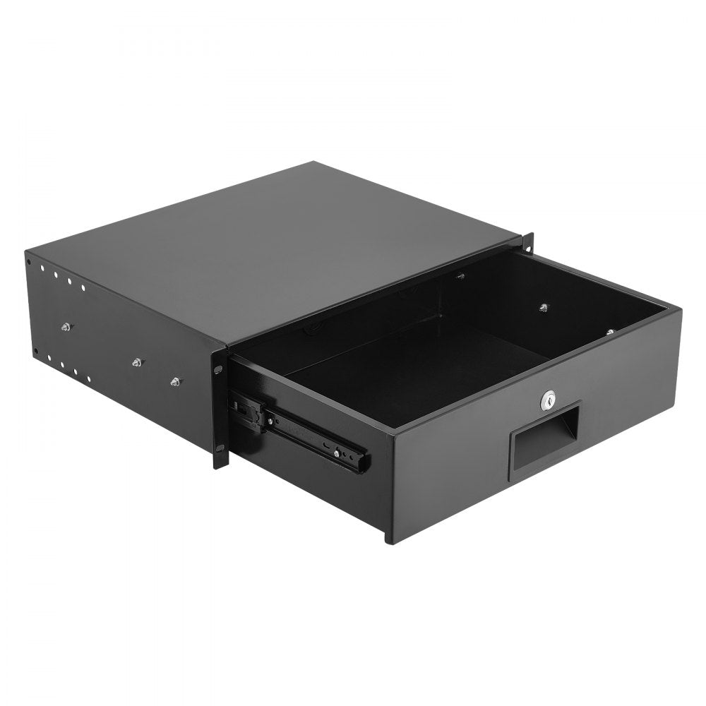 VEVOR 3U Rack Mount Drawer, 50 lbs Max Load-Bearing, Lockable Server Cabinet Case, Sliding Drawer with Lock and Cable Management Holes, for 19 in Network Equipment Server AV Rack or Cabinet Enclosure