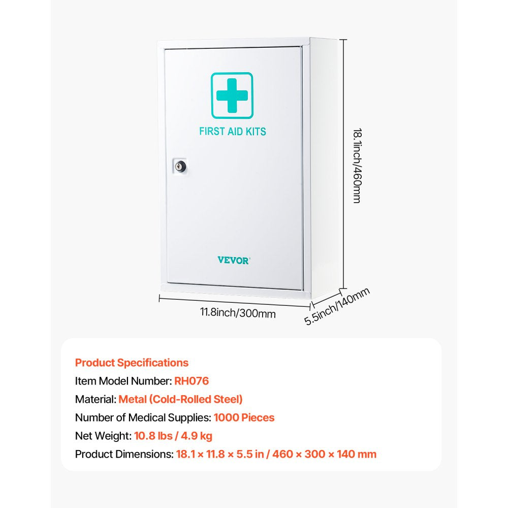 VEVOR 3-Shelf First Aid Cabinet, 1000 Pieces, Large Capacity First Aid Kit, Wall Mounted Medicine Cabinet, OSHA & ANSI 2015 (Class A), Industrial Emergency Metal Med Box, for Business and Worksite