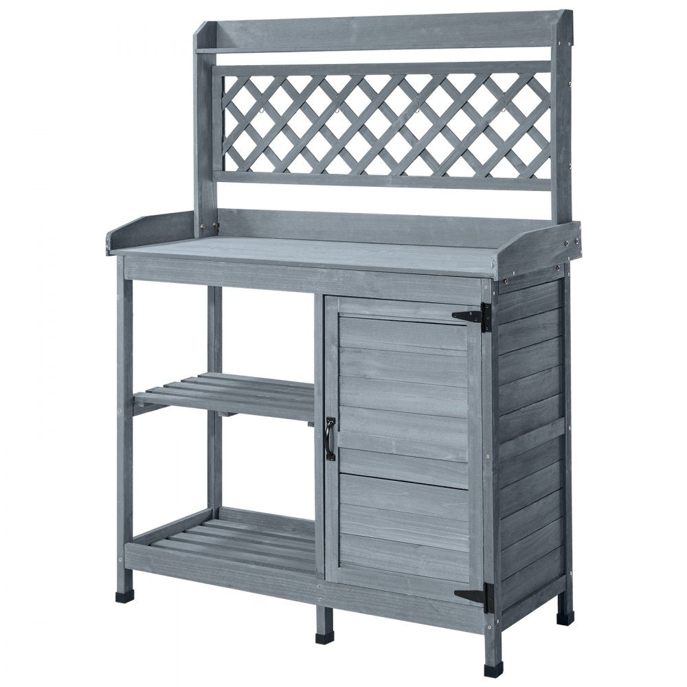 VEVOR Potting Bench Table, Outdoor Gardening Wooden Workstation with Storage Cabinet, Storage Shelves, 43 x 18 in Wood Tabletop, Garden Planting Work Station for Patio, Backyard, Balcony, Gray