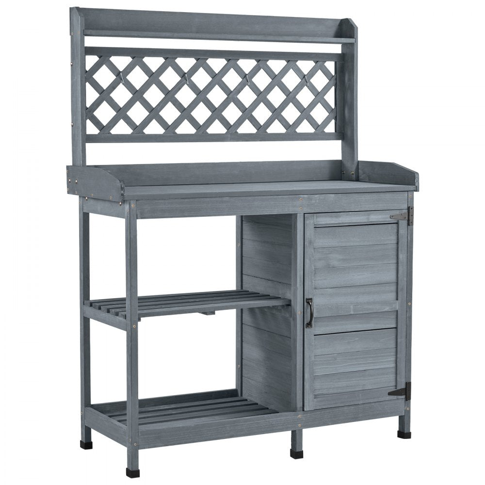 VEVOR Potting Bench Table, Outdoor Gardening Wooden Workstation with Storage Cabinet, Storage Shelves, 43 x 18 in Wood Tabletop, Garden Planting Work Station for Patio, Backyard, Balcony, Gray