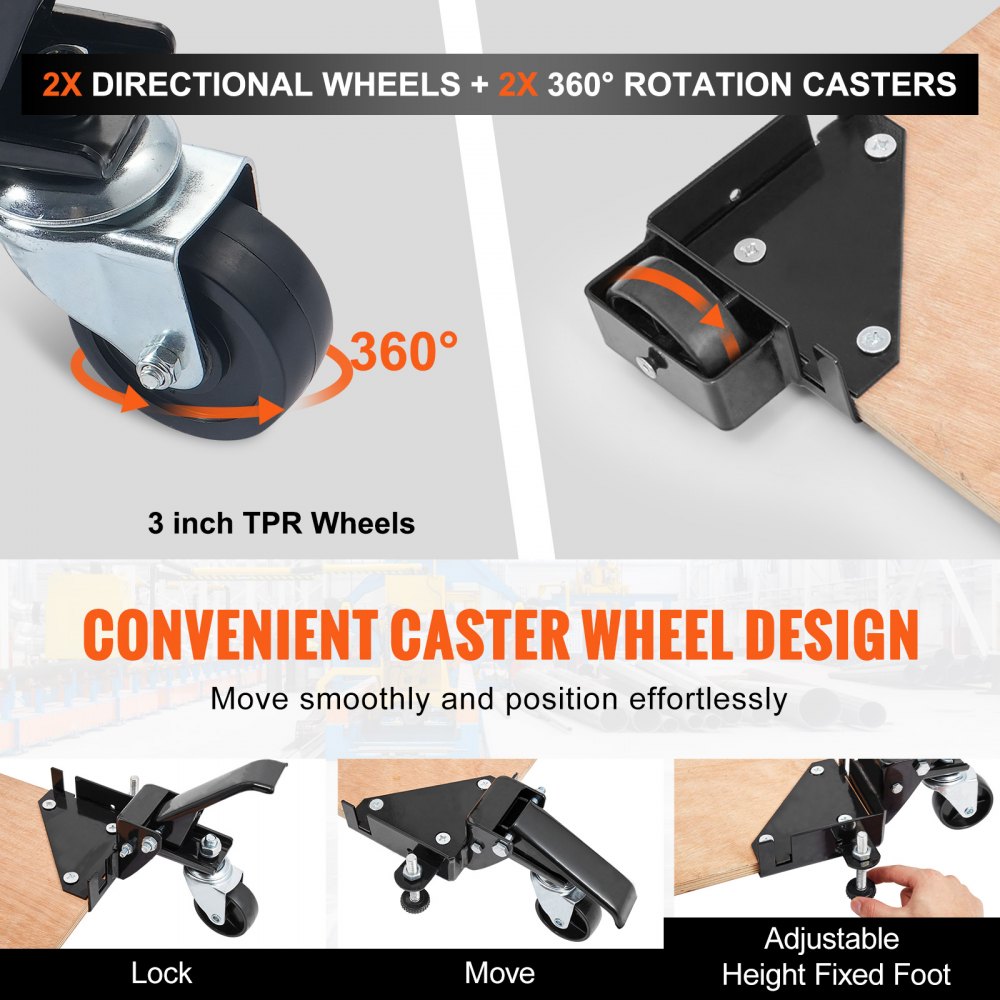 VEVOR Mobile Base, 400 lbs Weight Capacity, Adjustable from 9.5" x 9.5" to Infinity, Heavy Duty Universal Mobile Base Stand with Swivel Wheels for Woodworking Equipment, Bandsaw, Power Tools, Machines