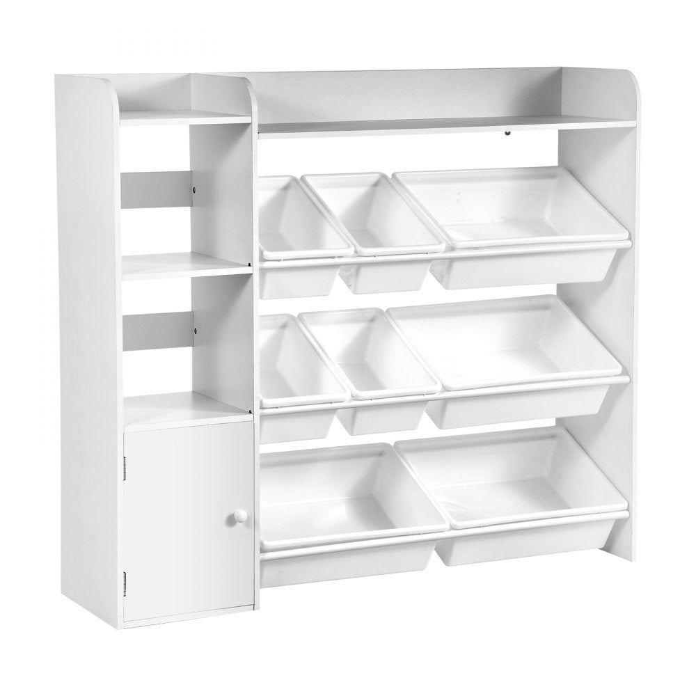VEVOR Kids Toy Storage and Bookshelf, 4-Tier Toy Storage Organizer with 8 Flexible Plastic Bins, Kids Cubby Cabinet with Bookshelf for Study Room, Bedroom, Playroom, Classroom, Nursery, White