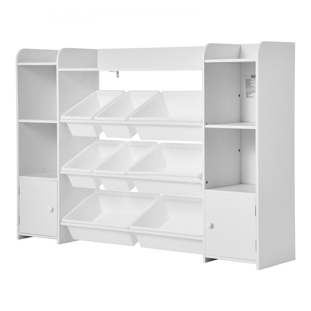 VEVOR Kids Toy Storage and Bookshelf, 4-Tier Large Toy Storage Organizer with 8 Flexible Plastic Bins, Kids Cubby Cabinet with Bookshelf for Study Room, Bedroom, Playroom, Classroom, Nursery, White