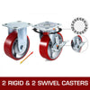 VEVOR 4 Pack 6 x 2 Inch Caster Wheels 2 Rigid and 2 Swivel Casters with Side Brake Polyurethane Iron Core Plate 1000LBS Capacity Per Wheel