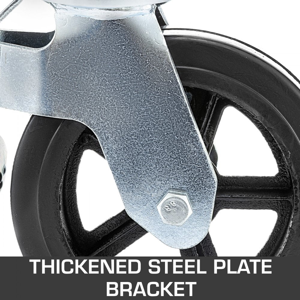 VEVOR 4 Pack 8 Inch Iron Core Polyurethane Swivel Caster With Dual Locking Brake Adjustable Legs 1100LBS Capacity per Wheel
