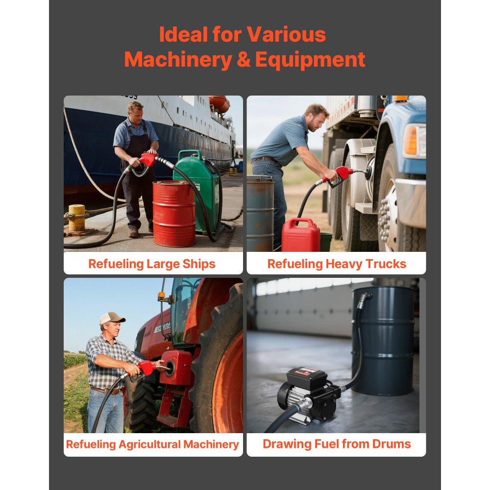 VEVOR Oil Transfer Pump 110V, 16 GPM 60 L/min, AC Electric Fuel Transfer Pump for Diesel Kerosene Biodiesel, 8 ft/2.4 m Max Suction Lift, 45 ft/13.7 m Max Lift, for Vehicles, Construction Sites, Farms