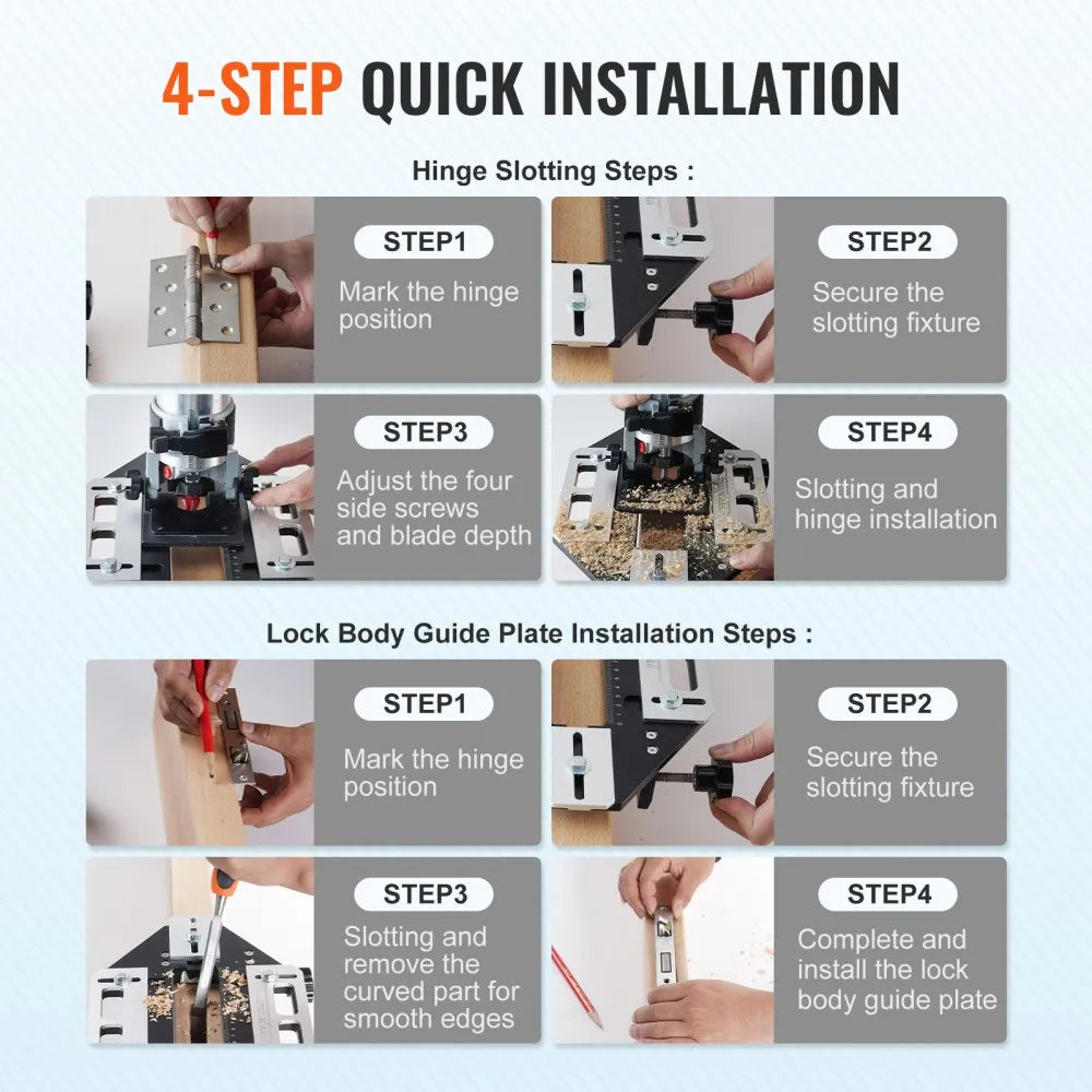 VEVOR Door Hinge Jig, Aluminum Alloy Woodworking Hole Opener, Slotting Locator, Flexible Wooden Door Hinge Hole Guide, Hinge Template Jig for Door Hinge Groove and Door Lock Installation